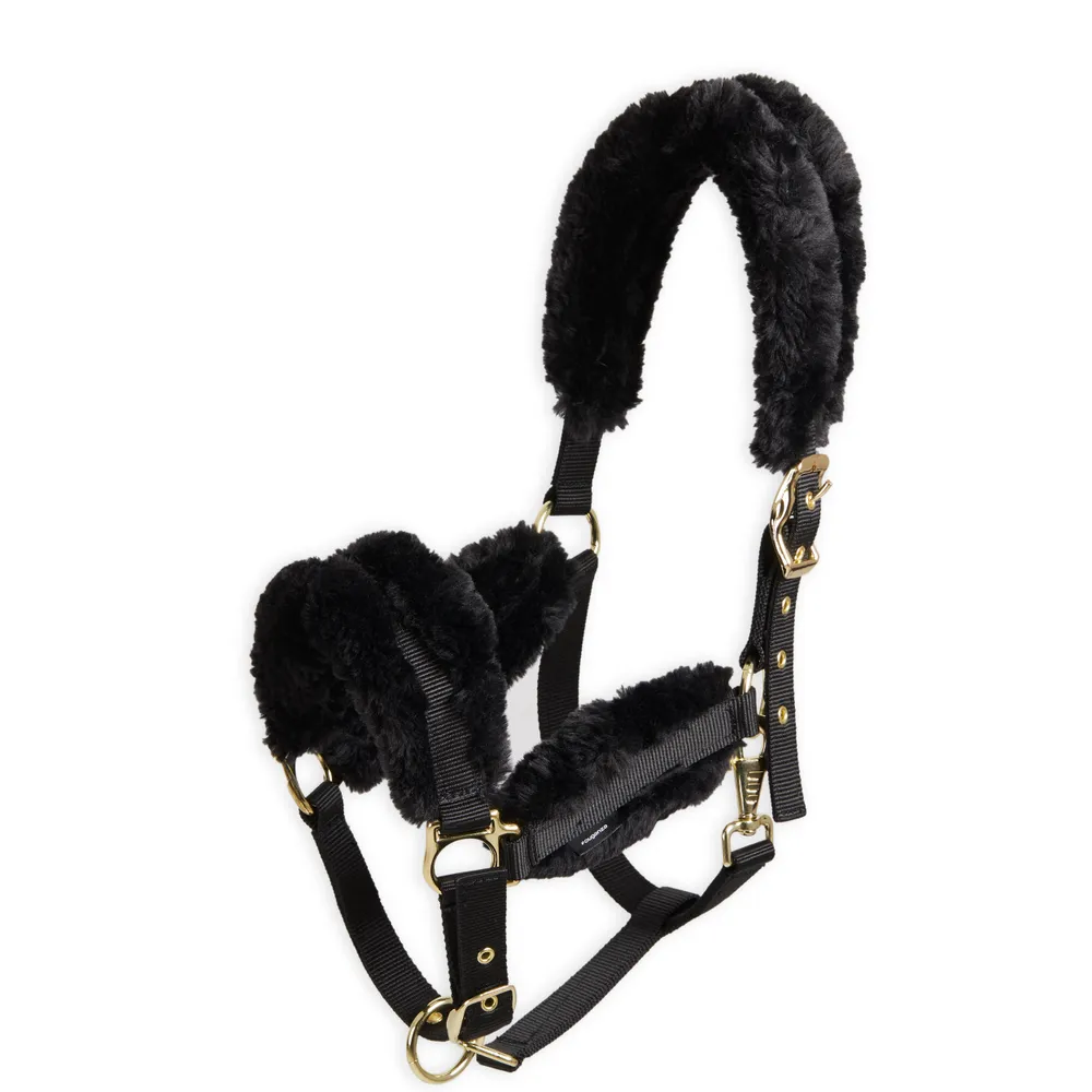 Horse Riding Synthetic Sheepskin Halter - Black/Gold