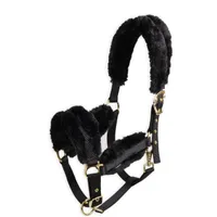 Horse Riding Synthetic Sheepskin Halter - Black/Gold