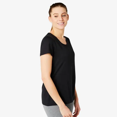 T-shirt fitness manches courtes droit col rond coton femme - 500