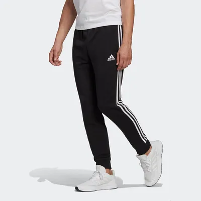 Pantalon jogging fitness homme coton majoritaire coupe droite - 3 Stripes noir