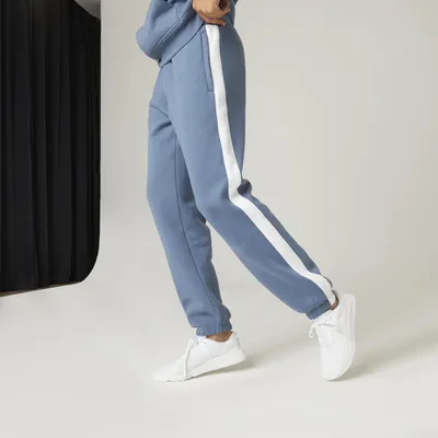 Pantalon jogging fitness homme synthétique coupe droite - bleu tempete