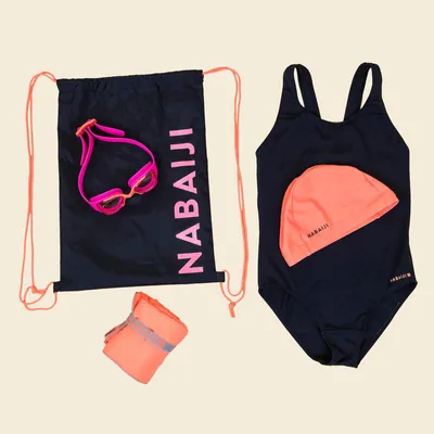 Kit natation fille 100 START : maillot de bain, lunettes, bonnet, serviette