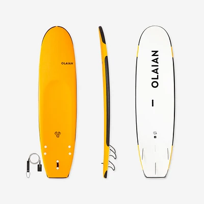 84 L Reinforced Foam Surfboard with Leash - 100 Yellow