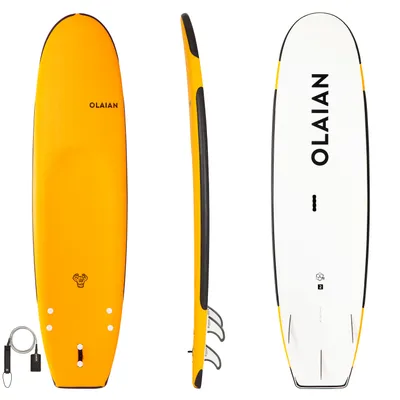 84 L Reinforced Foam Surfboard with Leash - 100 Yellow