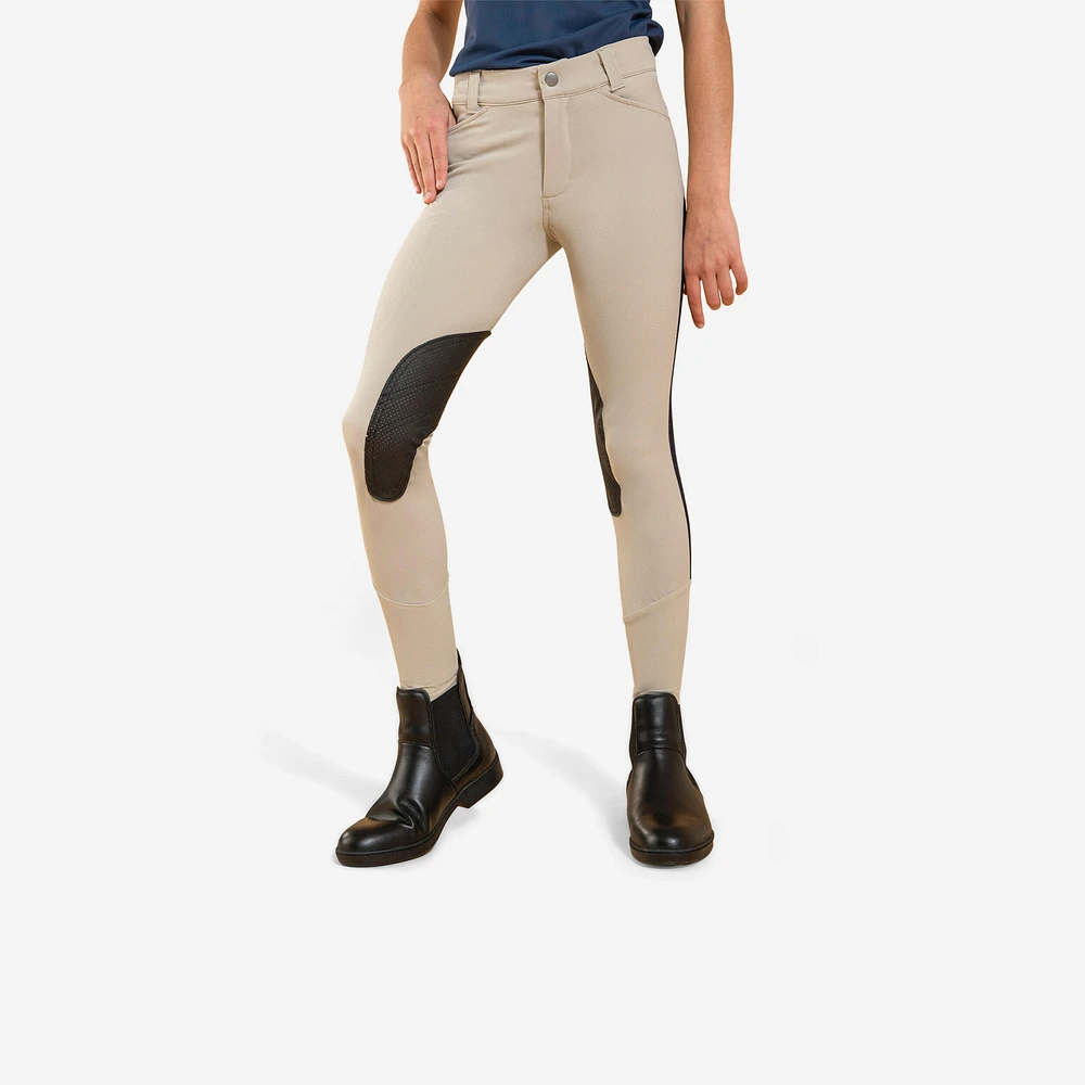 Kids' Horse Riding Lightweight Mesh Jodhpurs with Grippy Suede Patches