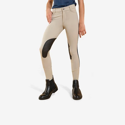 Kids' Horse Riding Lightweight Mesh Jodhpurs with Grippy Suede Patches