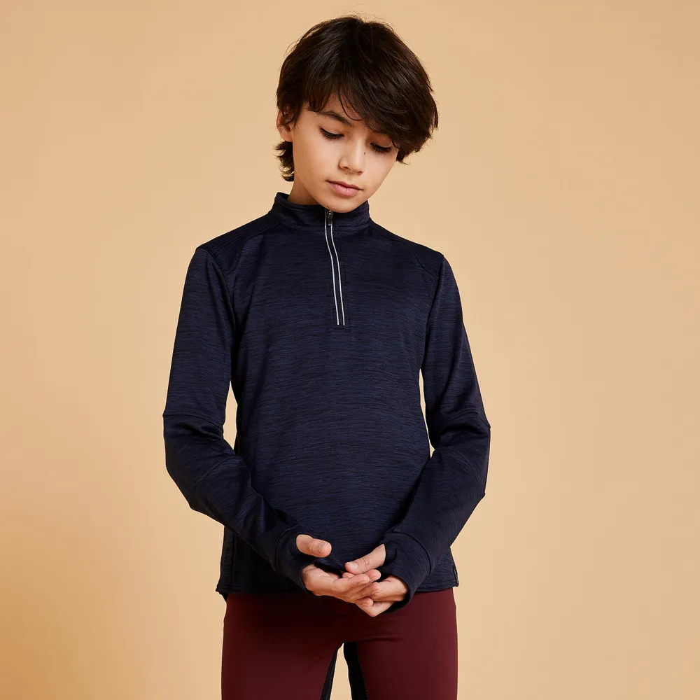 Kids' Horse Riding Long-Sleeved Warm Polo Shirt