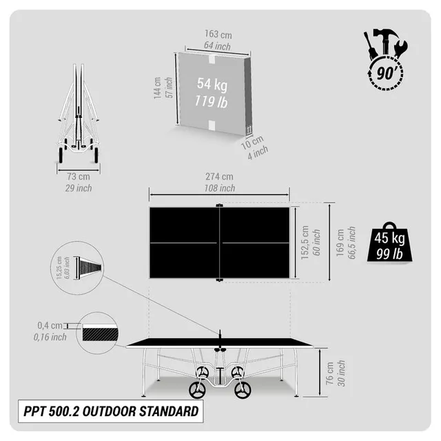 DECATHLON PPT 500 OUTDOOR PONGORI, tavolo da ping pong / ping pong