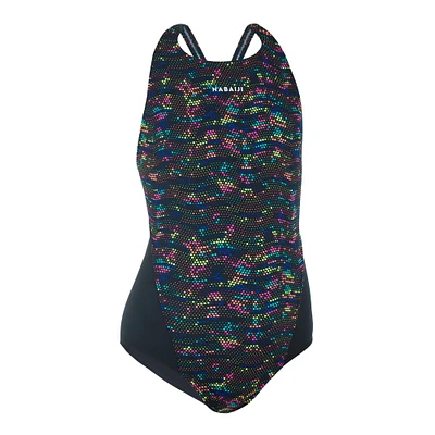 Girls' Chlorine-Resistant One-Piece Swimsuit with Print – Kamiye 500