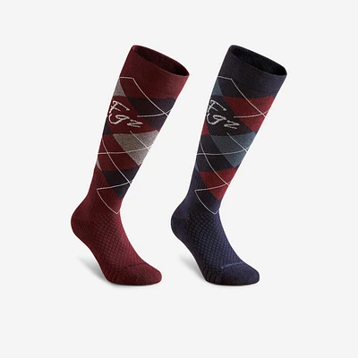 Horse Riding Socks - SKS 500 Burgundy/Black GraphPack of 2