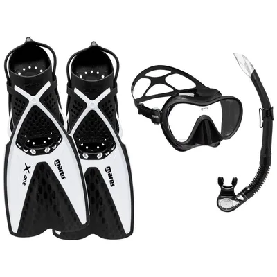 Kit de snorkeling Palmes masque et tuba - tropical noir blanc
