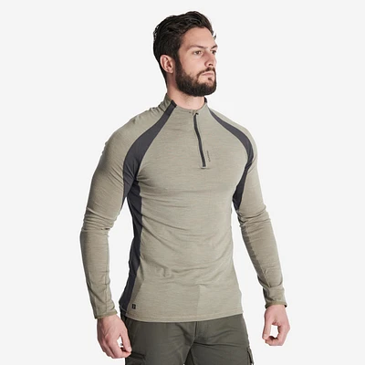 Men Long-sleeved Breathable Merino Wool Zipped T-shirt - 900 Green