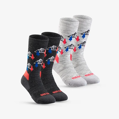 Kids’ Hiking Mid-Height Socks - SH 100 Grey/Red