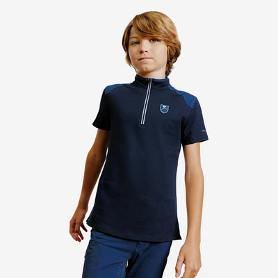 Kids' Horse Riding Short-Sleeved Zipper Polo Shirt