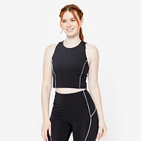 Women's Stretchy Cropped Tank Top with Piping 500