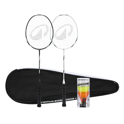 Badminton Racket Set 2 Rackets - Sensation 500 Black White