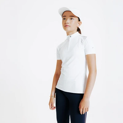 Girls' Horse Riding Short-Sleeved Show Polo Shirt - 500 White