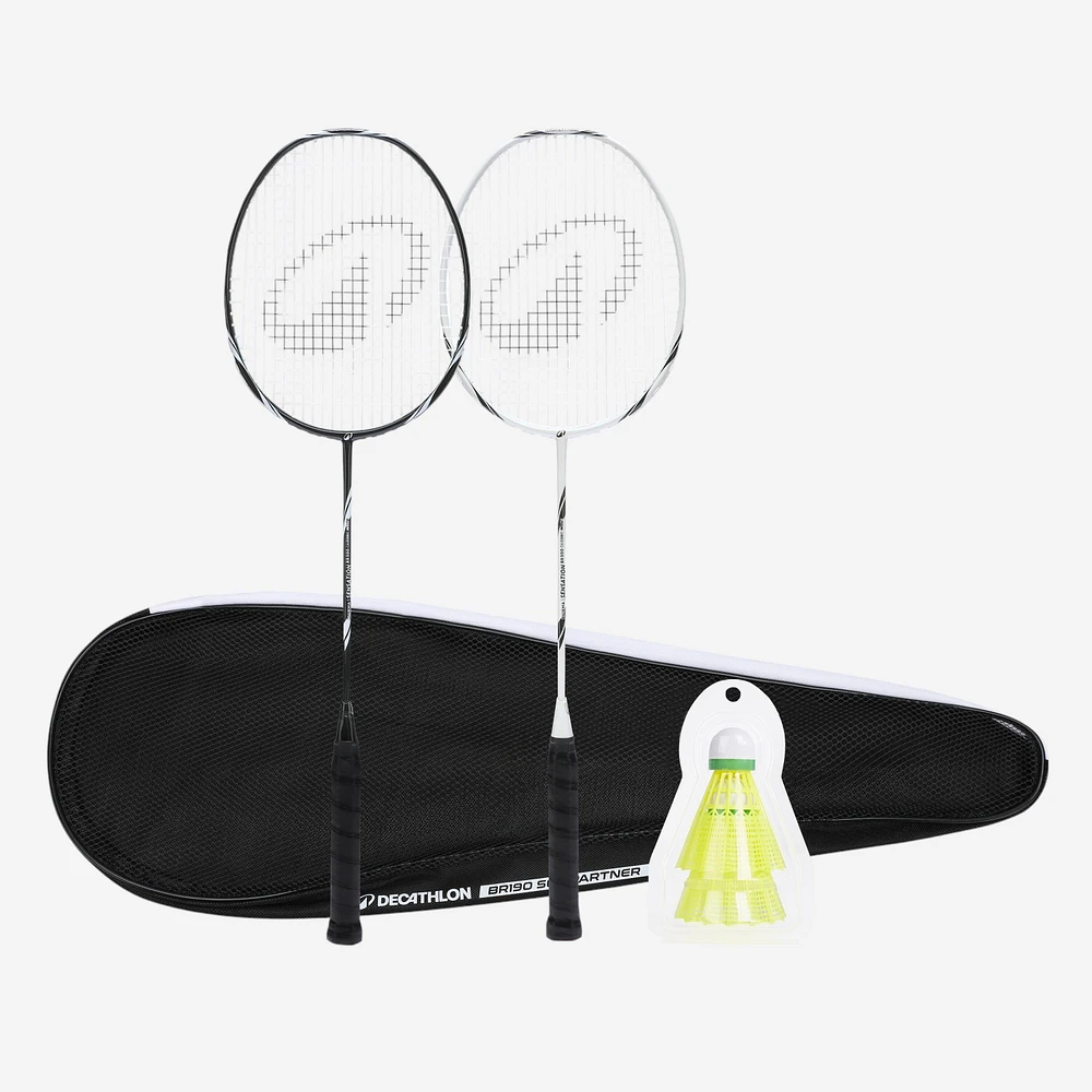 Badminton Racket Set 2 Rackets - Sensation 500 Black White