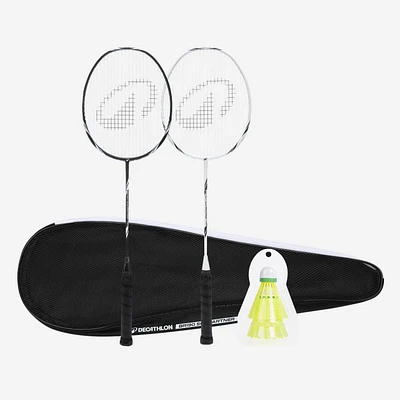 Badminton Racket Set 2 Rackets - Sensation 500 Black White
