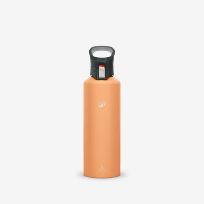 Aluminium Water Bottle with Quick-Release Cap for Hiking - 1 L Orange