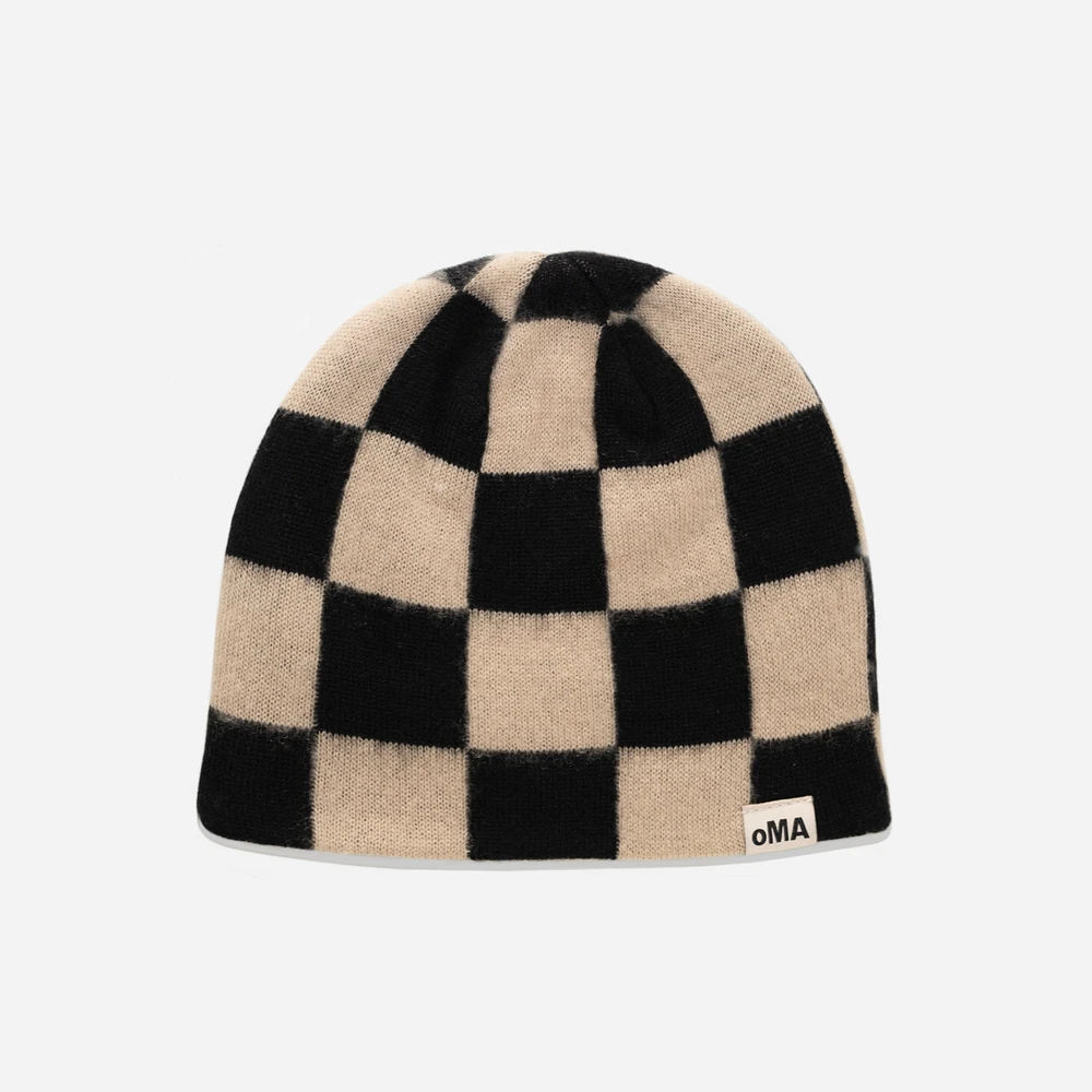 oMA Studios Checkered Mohair Skull Cap /Cream