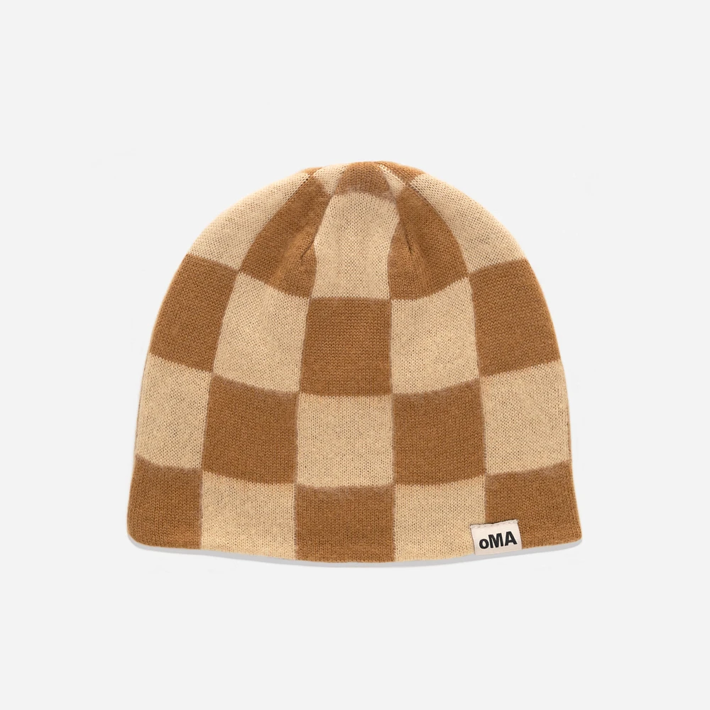 oMA Studios Checkered Mohair Skull Cap Coffee