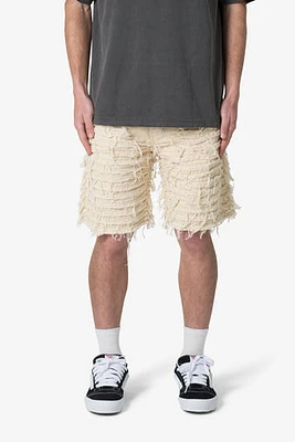 MNML Allover Frayed Denim Shorts Khaki