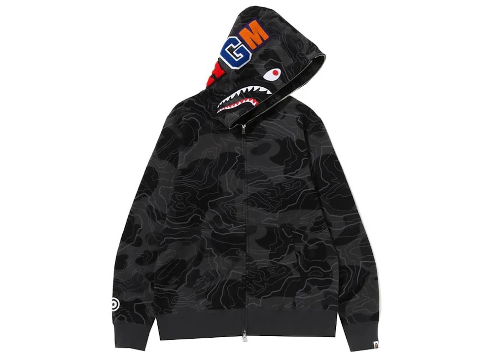 BAPE Layered Line Camo Shark Full Zip Hoodie Black