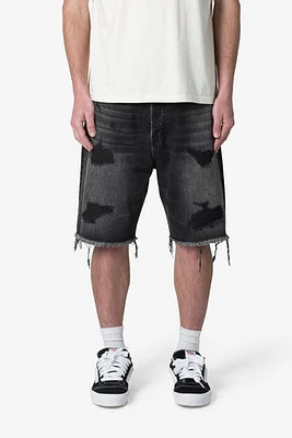 MNML Baggy Rip Denim Shorts Washed Black