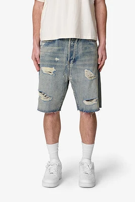 MNML Baggy Ripped Denim Shorts Vintage Blue
