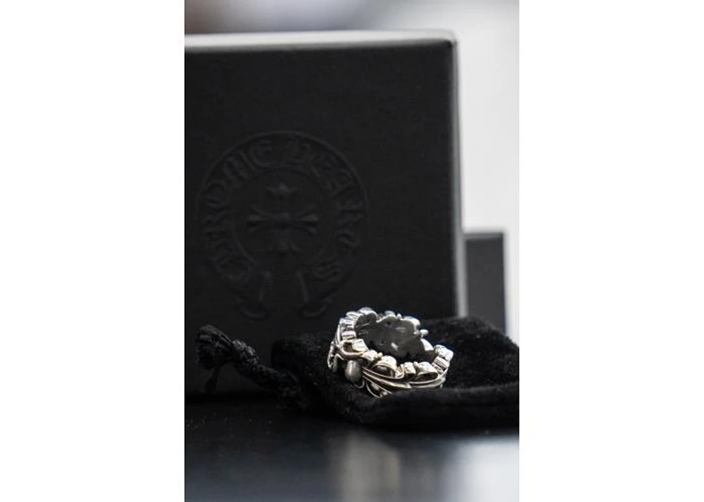 Chrome Hearts Double Floral Cross Heart Ring Silver