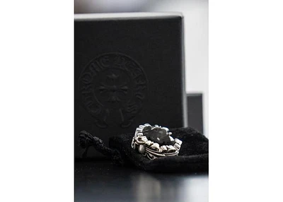 Chrome Hearts Double Floral Cross Heart Ring Silver