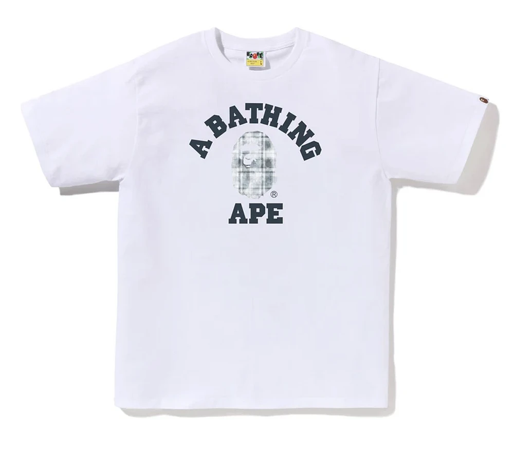 BAPE Bleached Check College Tee White/Blue