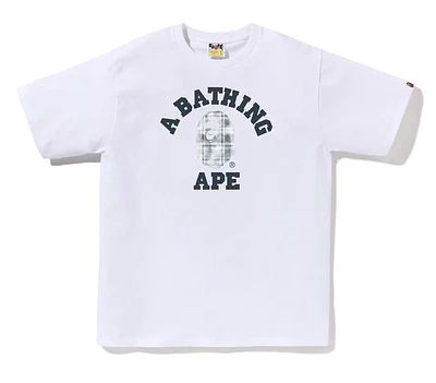 BAPE Bleached Check College Tee White/Blue