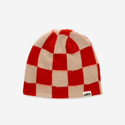 oMA Studios Checkered Mohair Skull Cap Red/Cream