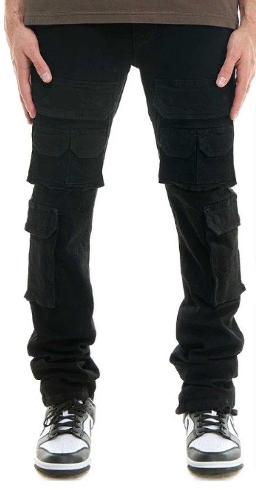 KDNK JEANS KND4586 JET BLACK CARGO STACKED