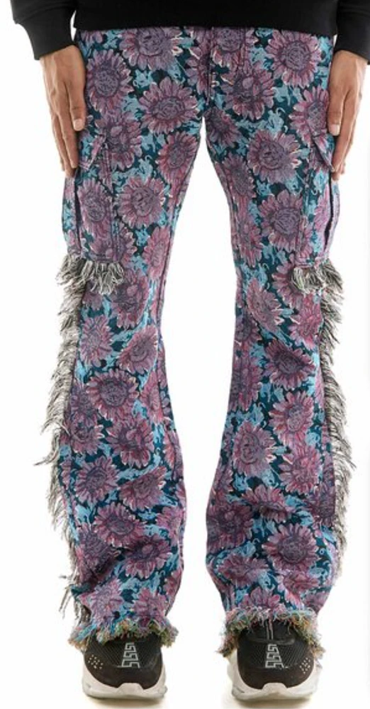 KDNK JEANS KNB3386 PURPLE TAPESTRY CARGO PANTS