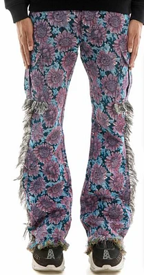 KDNK JEANS KNB3386 PURPLE TAPESTRY CARGO PANTS