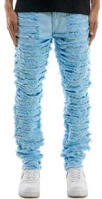 KDNK JEANS KNB3358 SKY BLUE DOUBLE LAYERED RIP SKINNY PANTS