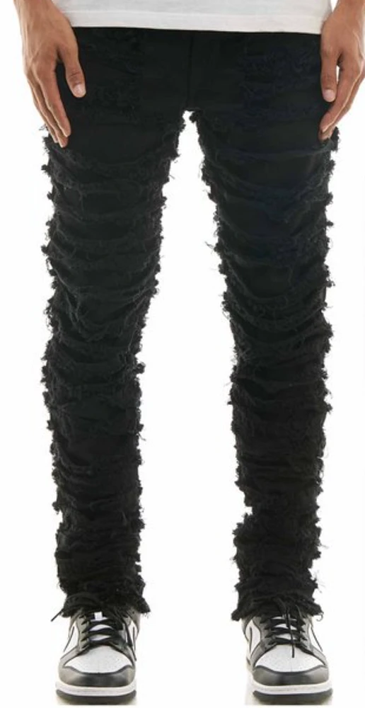 KDNK JEANS KND4661 JET BLACK DOUBLE LAYERED RIP SKINNY