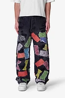MNML Ultra Baggy Bandana Patch Denim Washed Black