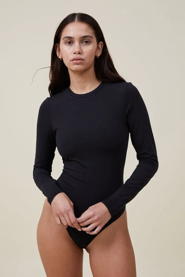 Soft Lounge Short Sleeve Bodysuit, BLACK