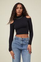 Seamless Cut Out Shoulder Long Sleeve Top