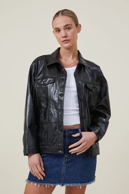 Faux Leather Trucker Jacket
