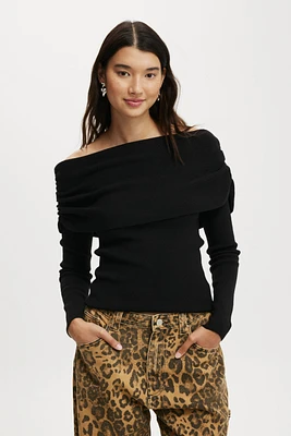 Everfine Rib Ruched Off Shoulder