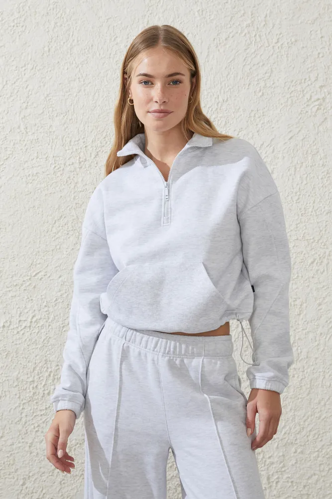 Plush Rib Cropped Half Zip Jumper