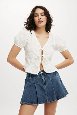 Pleated Denim Mini Skirt