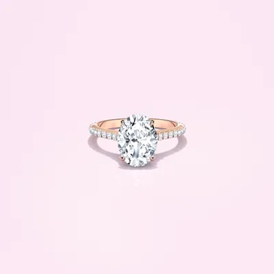Couple Pavé Thin 2ct Oval Rose Gold