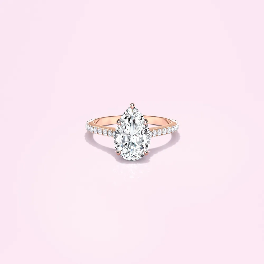 Couple Pavé Thin 2ct Pear Rose Gold