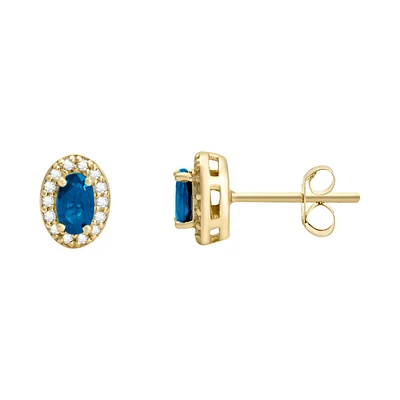 ARETES ORO 14K CON 14 PUNTOS DE DIAMATE Y ZAFIRO